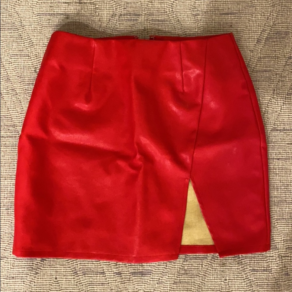 Superdown Red Vegan Leather Mini Skirt